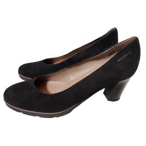 Little Wonders Black Suede Mid Heel Pumps